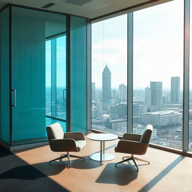 Sala de reunião com vista para o skyline de Brasília